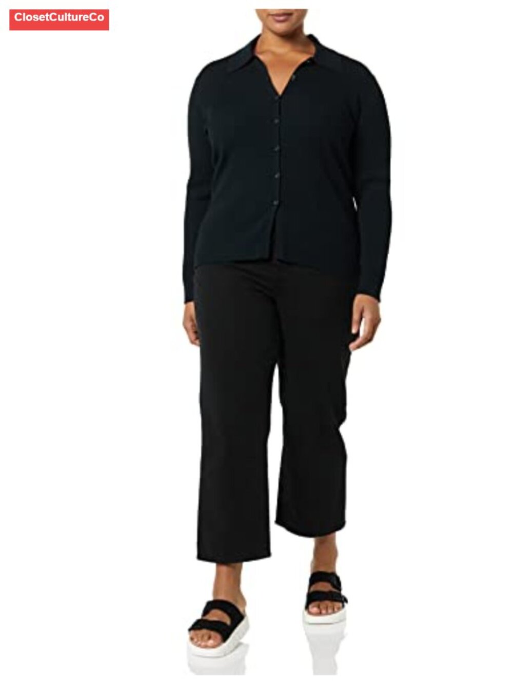 Fine Gauge Ribbed Knit Button Front Long Sleeve Polo Cardigan Sweater - Picture 2 of 6